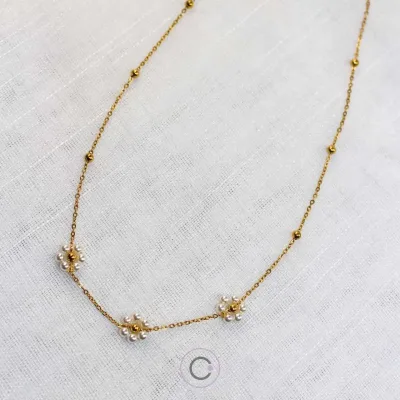 colar flor pérola delicado bijuteria