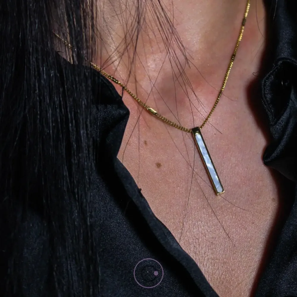 colar aço elegante madre pérola